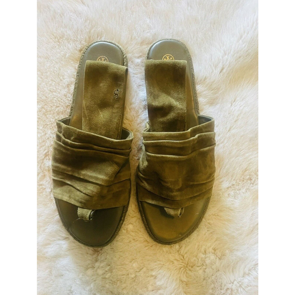 Tory Burch Shoes - Tory Burch Sandals Womens 9 Green Suede Leather Slingback Espadrille Flat